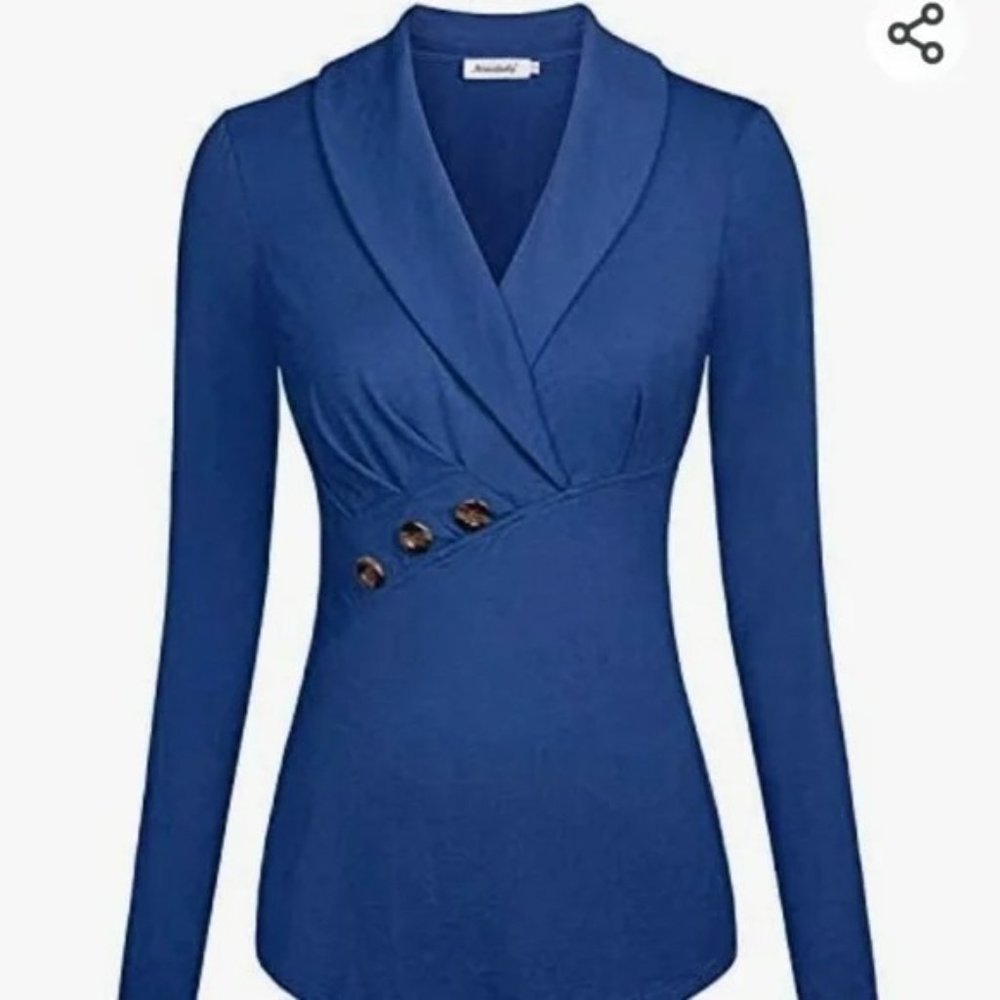 Ninedaily Large NWT Top Wrap Blue Fitted Slimming L Stretch